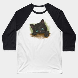 Black Cat with Blue Eyes Baseball T-Shirt